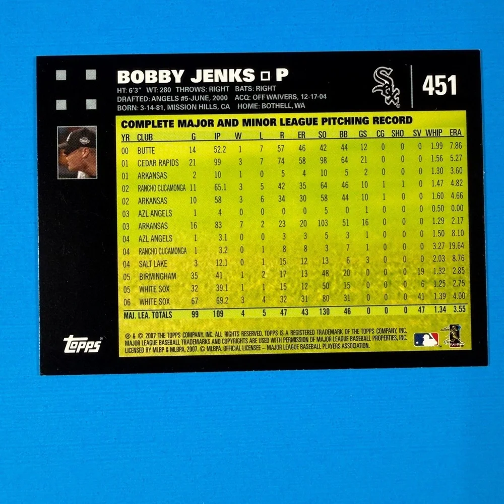 2007 Topps #451 Bobby Jenks - Picture 2 of 2